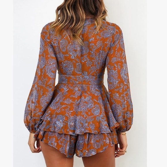 Relipop Womens Floral Print Romper Ruffle Hem Romper - Picture 3 of 11